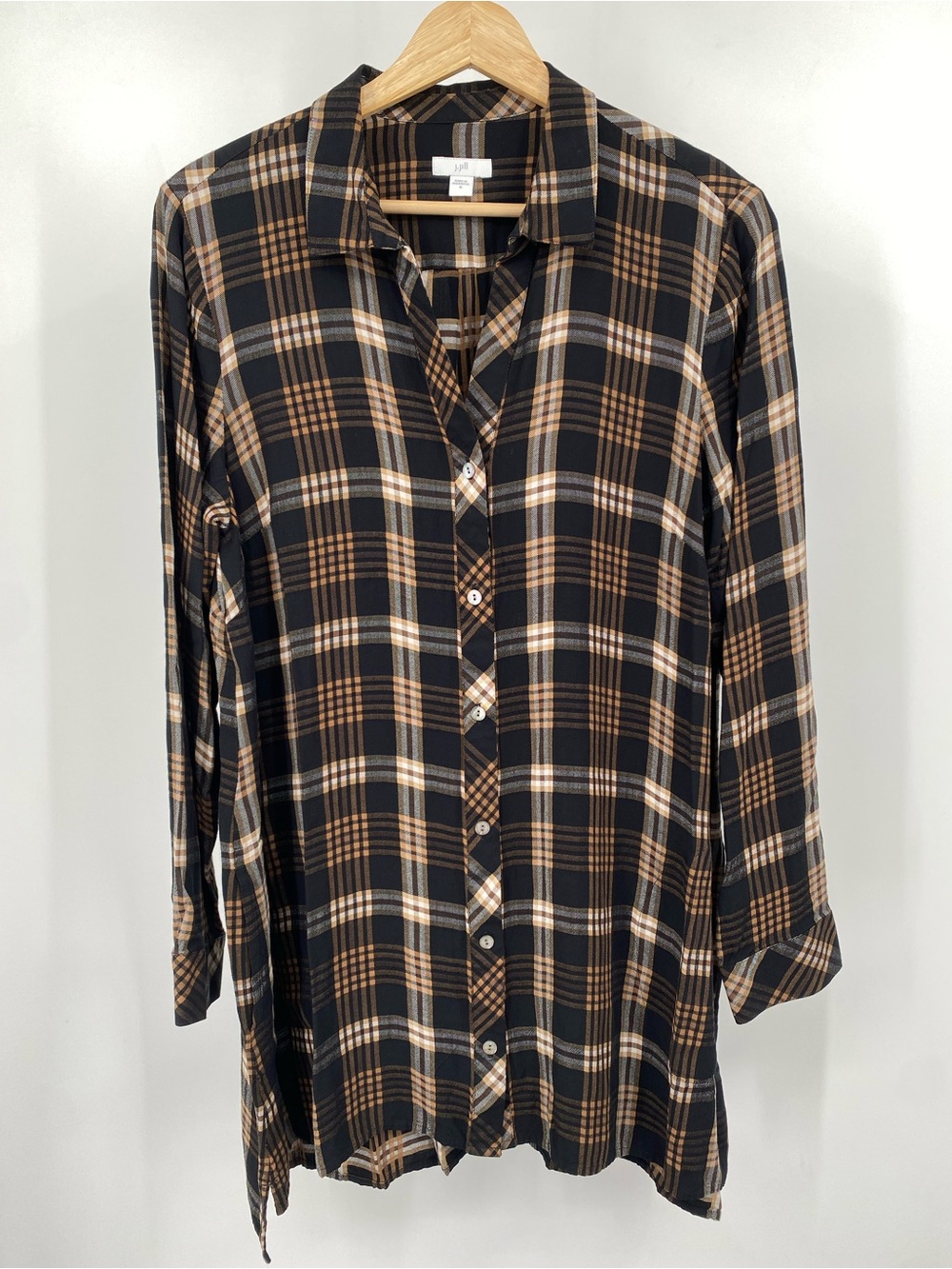 J. Jill Long-Sleeve Button-Front Plaid tunic Top Size M